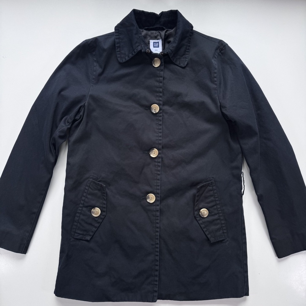 GAP Lightweight lined Military inspired Jacket Black Womens Small Brown Buttons